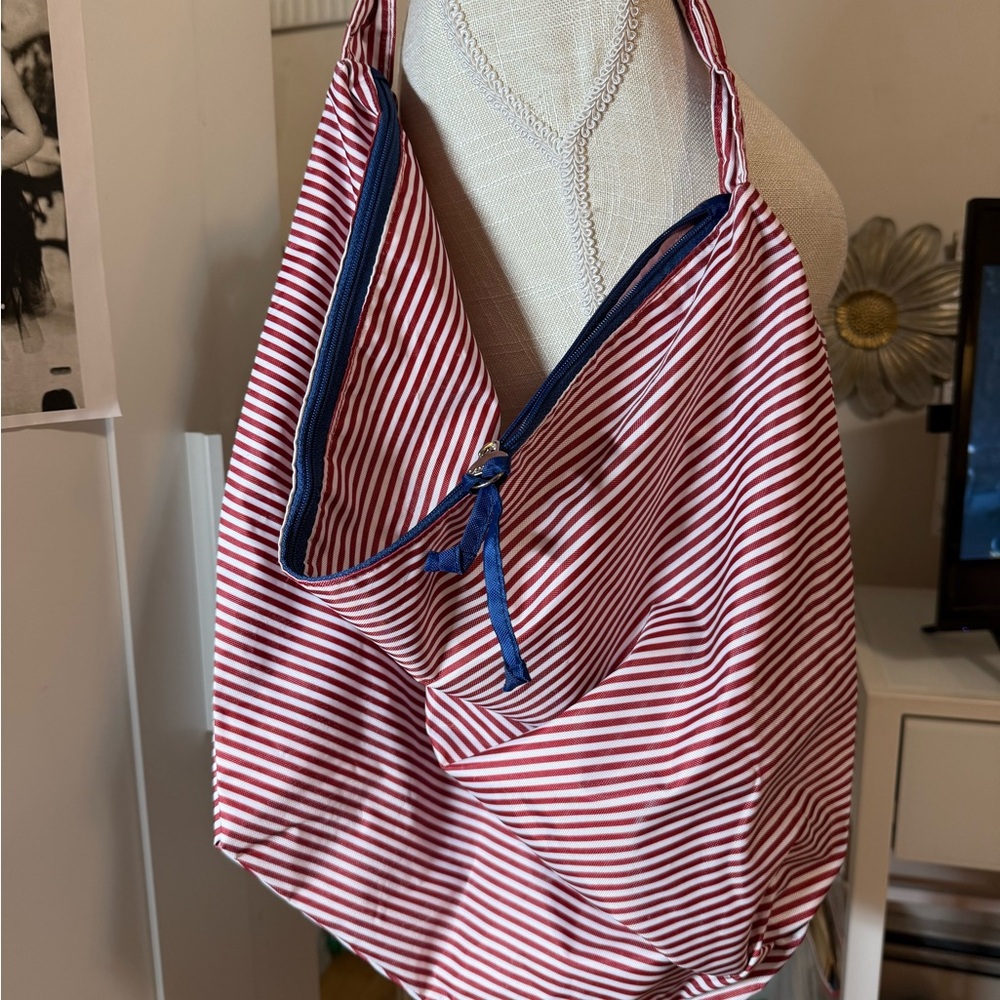 Lancome Red and Blue Striped Shoulder Bag